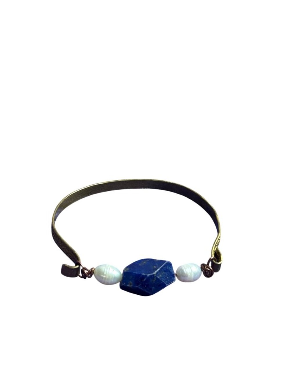Vintage Goldtone Floral Bracelet Sodalite Stone Freshwater Pearls 6.25 inches